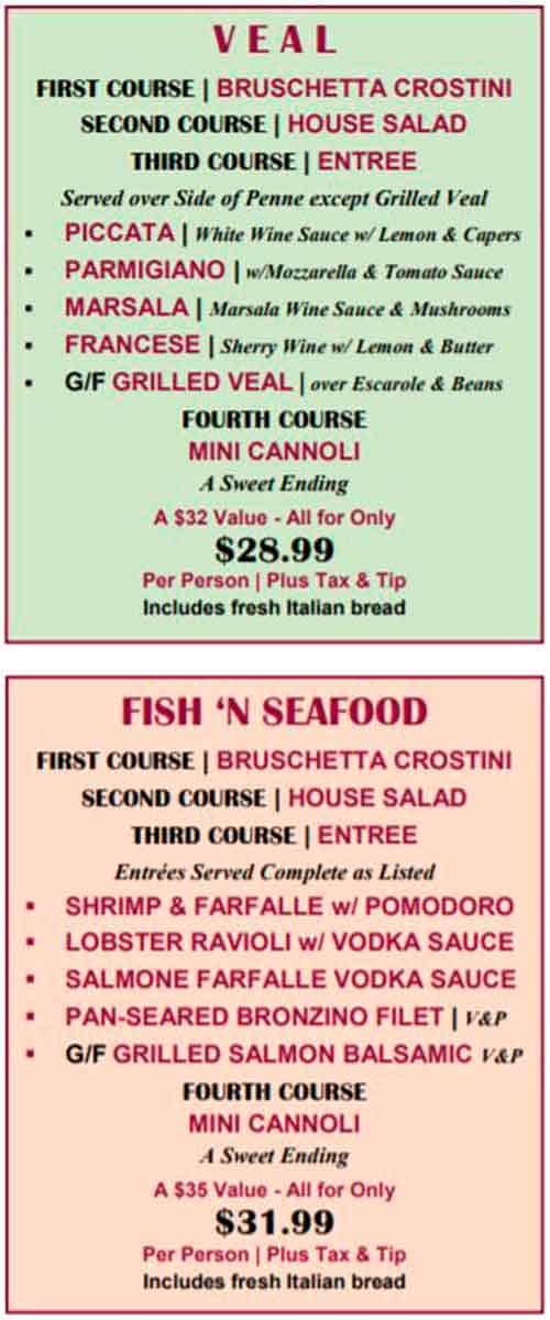 A menu for a fish and seafood restaurant.